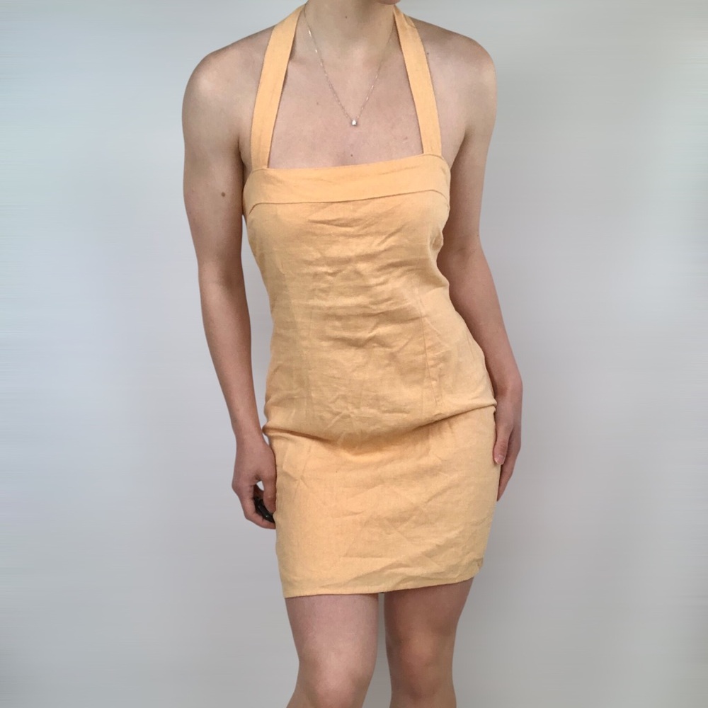 NEW Abercrombie and Fitch Halter Linen Smocked Mini Dress Orange Size M - Picture 1 of 11